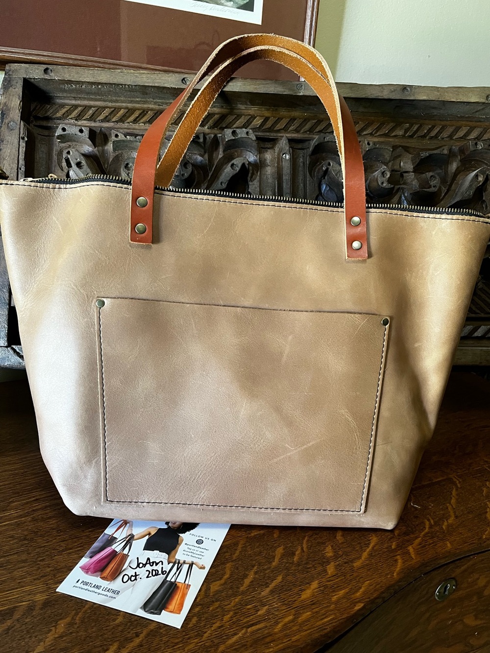 Portland Leather RARE Cappucino OG Large Zip Leather Tote with YKK zipper
